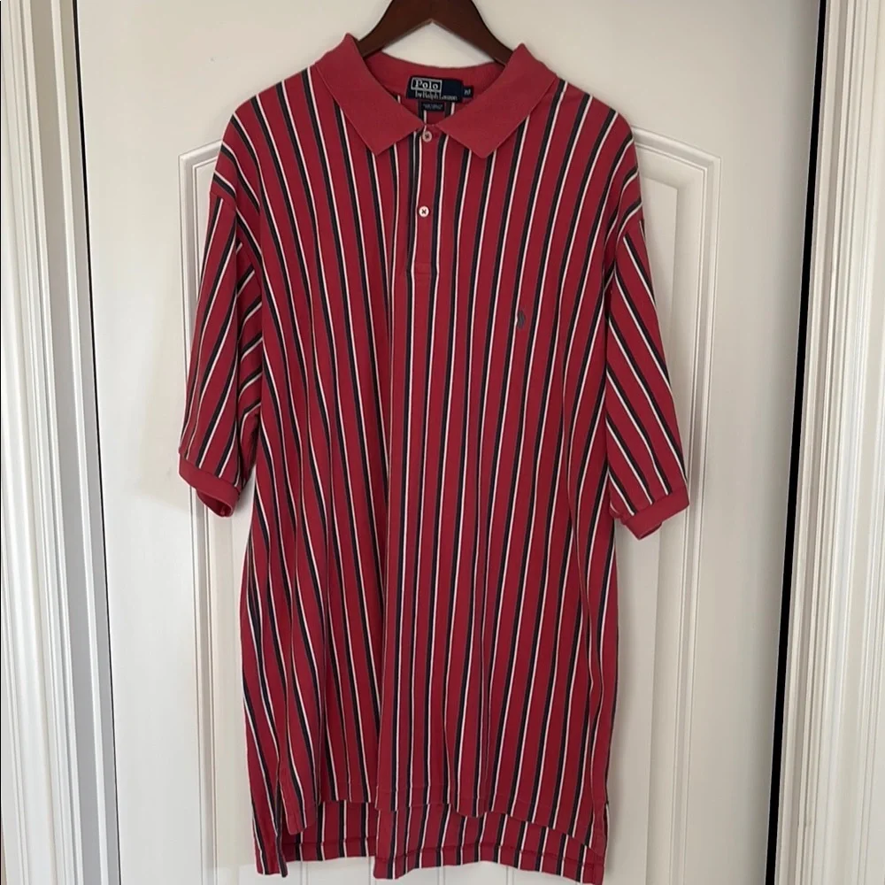 Vintage Polo Ralph Lauren Red White Striped Pique Golf Polo Shirt Men’s XXL Tall